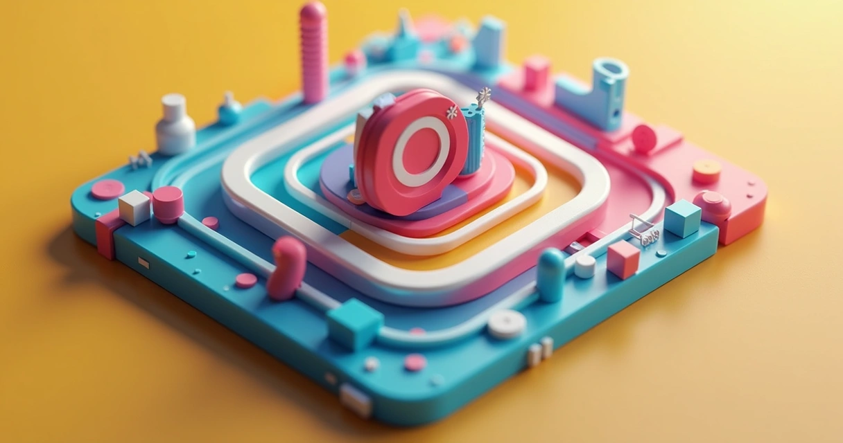 Modelo 3D de smartphone exibindo um vídeo em Instagram Reels com cortes destacados e ícones de rede social ao redor 