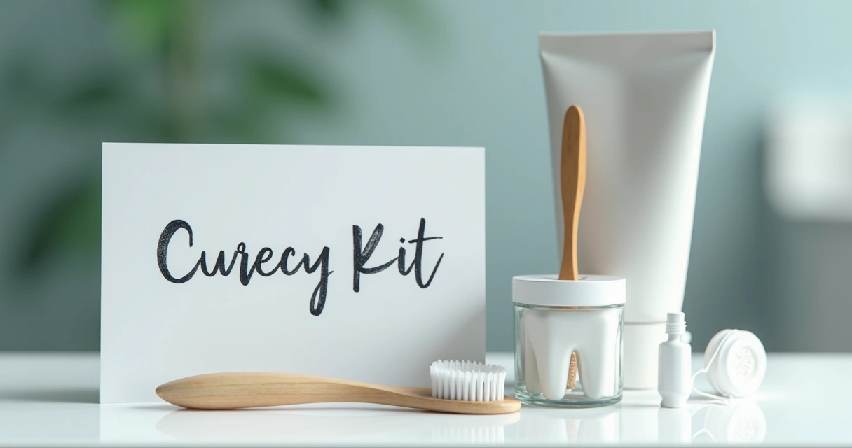 Kit de cortesia com escova, pasta e recado entregue após consulta. 