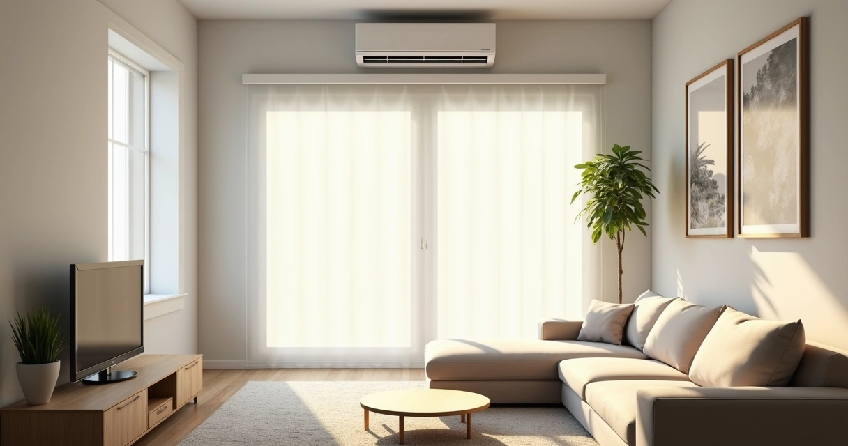 Ambiente com cortina blackout fechada e ar-condicionado desligado 