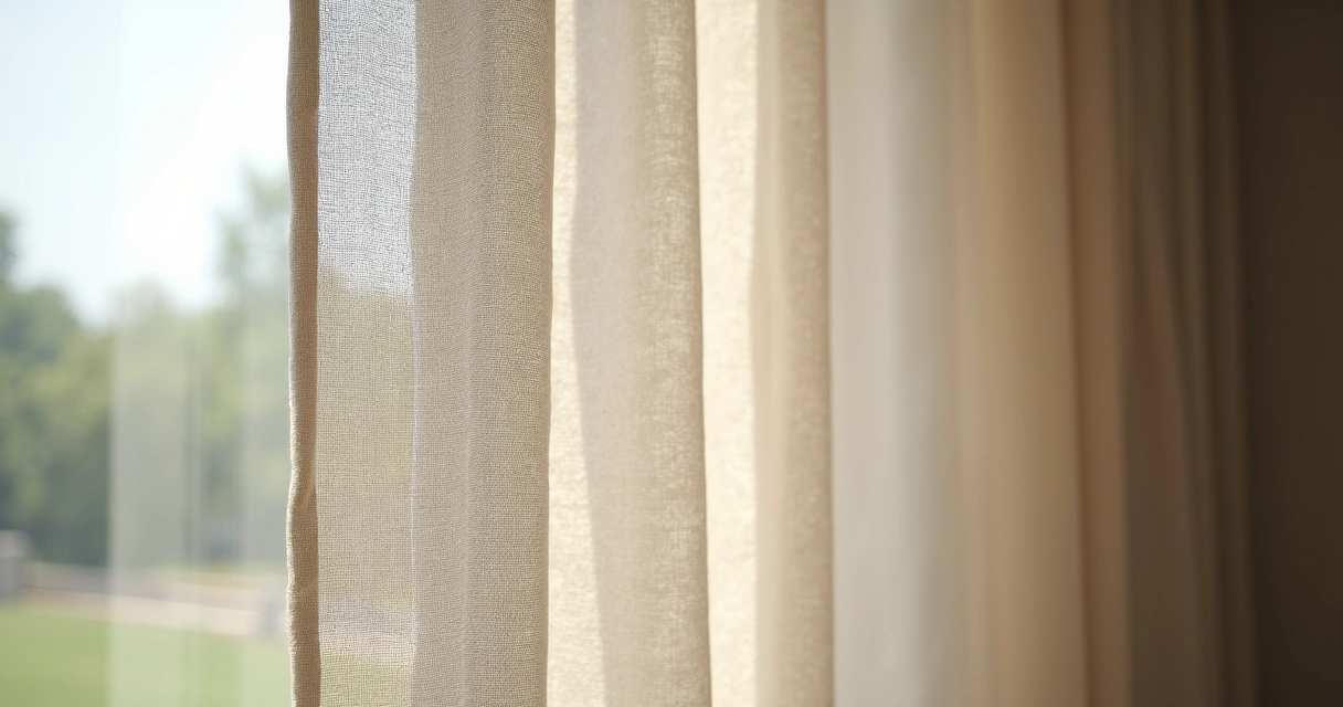 Detalhe de tecido de linho em cortina com acabamento wave