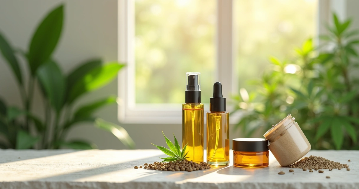 Frascos de cosméticos naturais feitos de óleo de cânhamo 