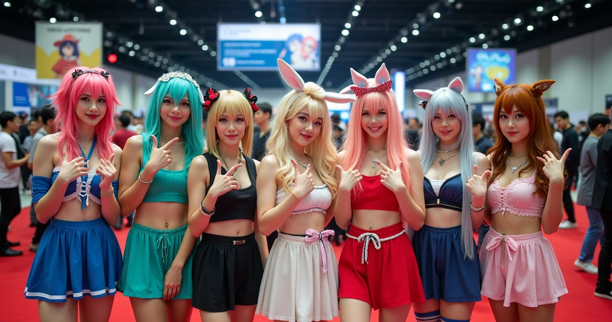 Cosplayers em evento de anime no Brasil 