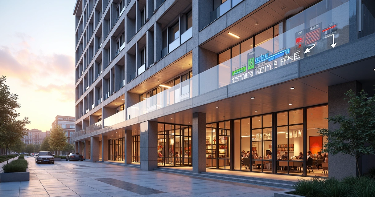 Modern office building with cost segregation plan overlays 