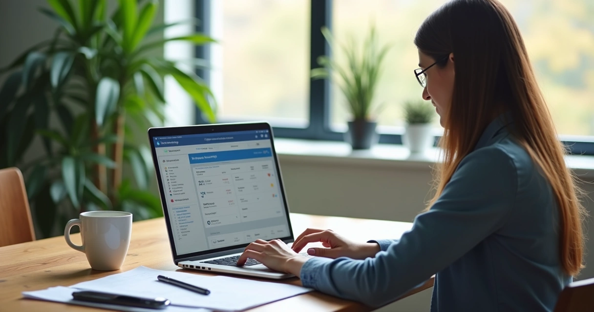 Pessoa analisando opções de planos de saúde no computador durante transição de emprego 