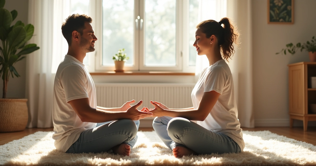 Couple practicing breathing exercises together 