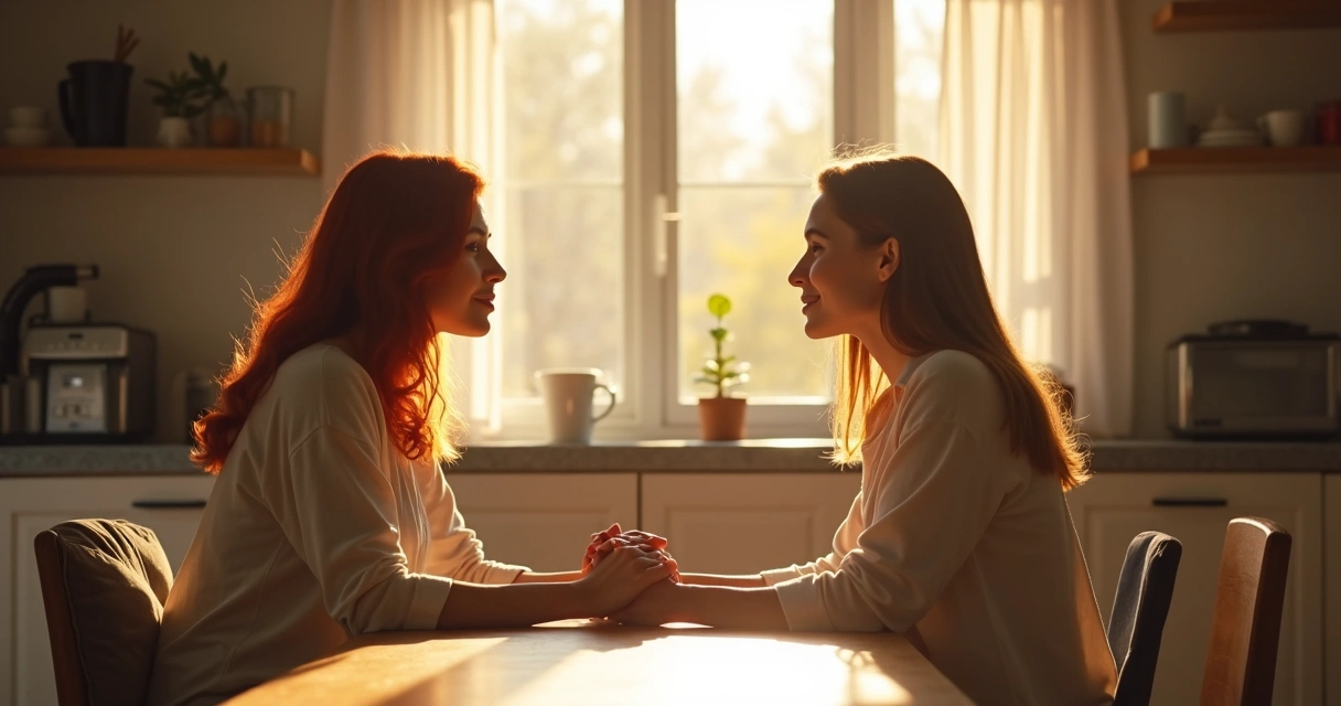 Two people holding hands as a sign of reconciliation