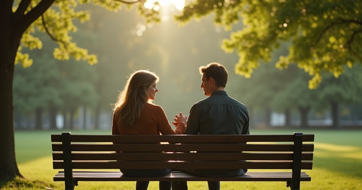 Two people sitting on a bench, sharing a gentle touch of hands 