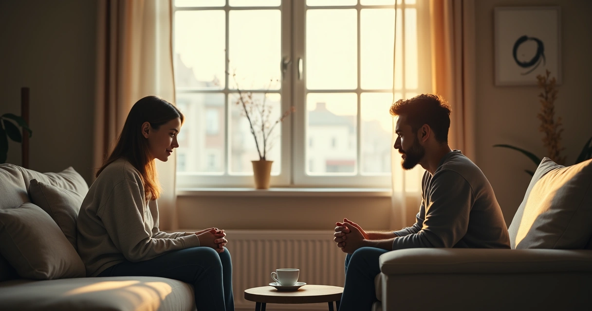 Couple sitting apart and reflecting by a window