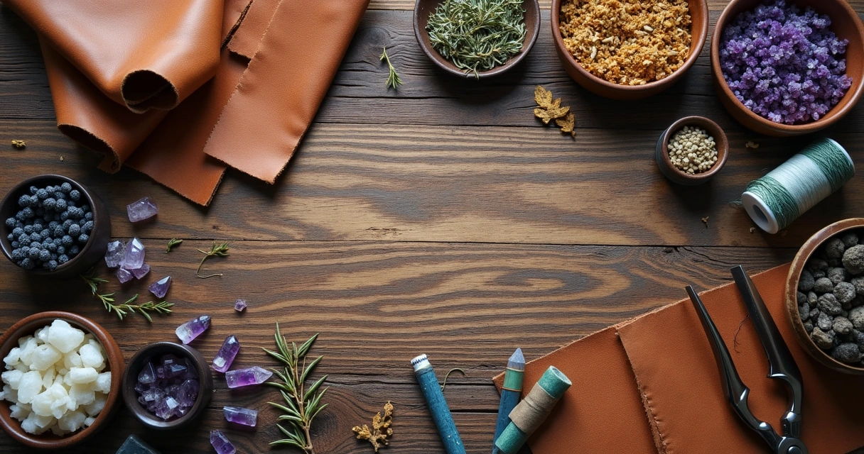 Ingredientes naturais para confeccionar amuletos de couro: ervas, pedras e couro 