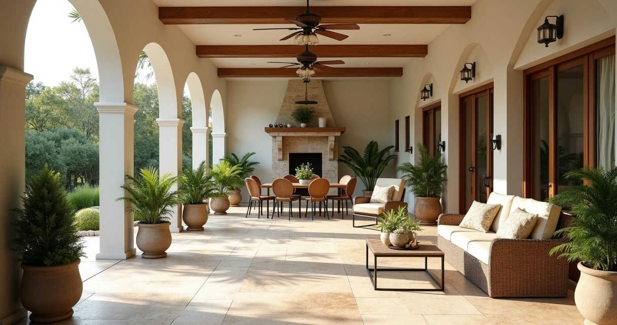 Covered patio with light streaming through with inviting layout 