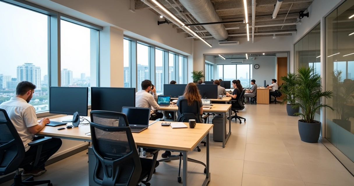 Coworking moderno em Betim com salas privativas e estações compartilhadas 