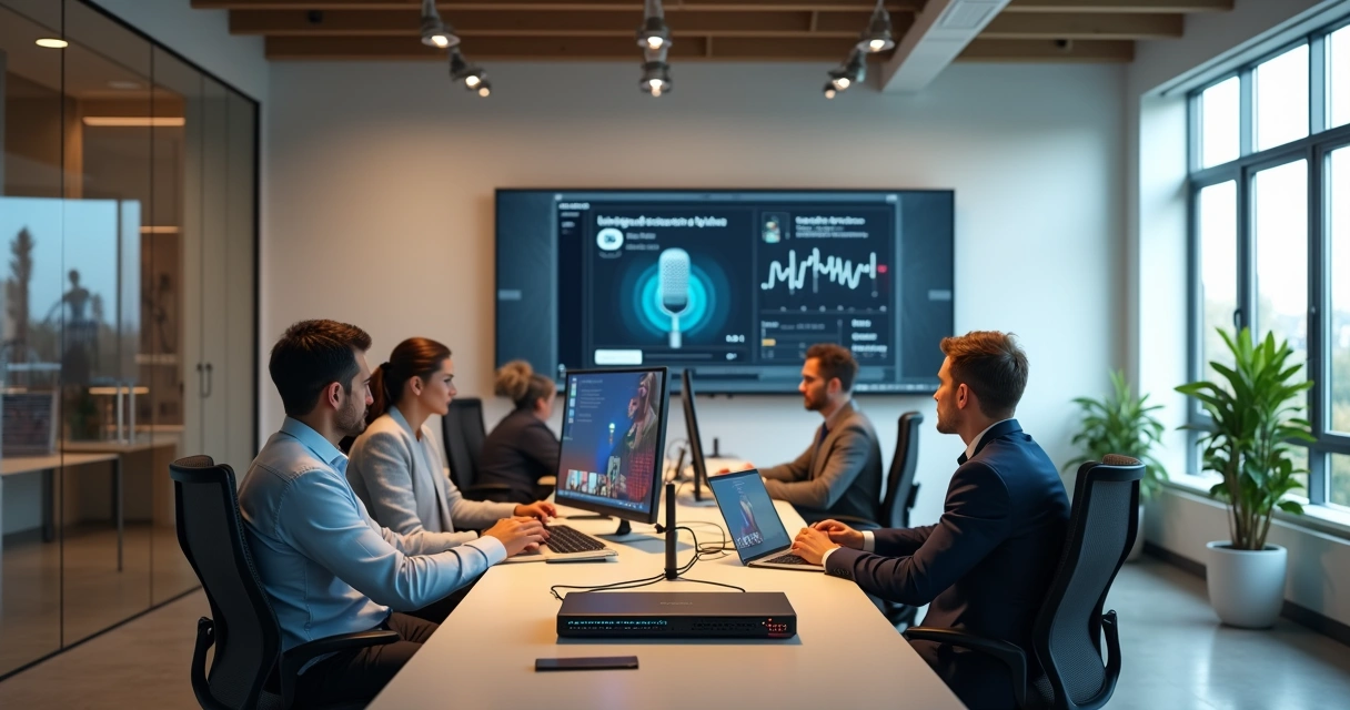 Profissionais em coworking moderno usando internet dedicada em estações de trabalho 