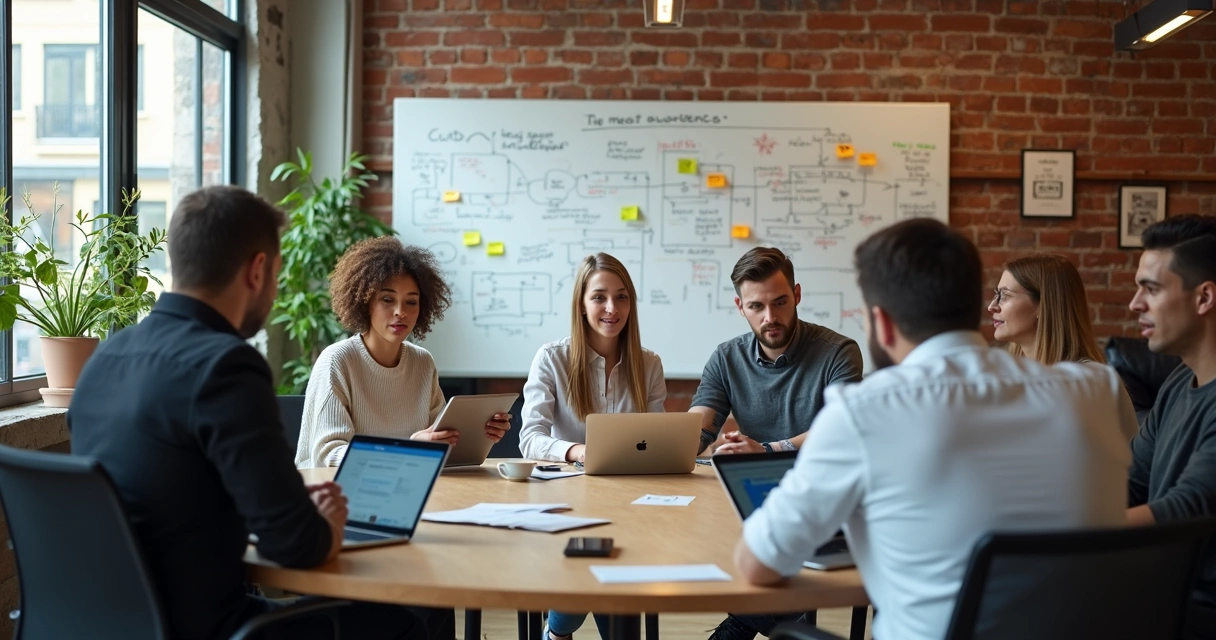 Profissionais em coworking trocando experiências em roda de conversa 