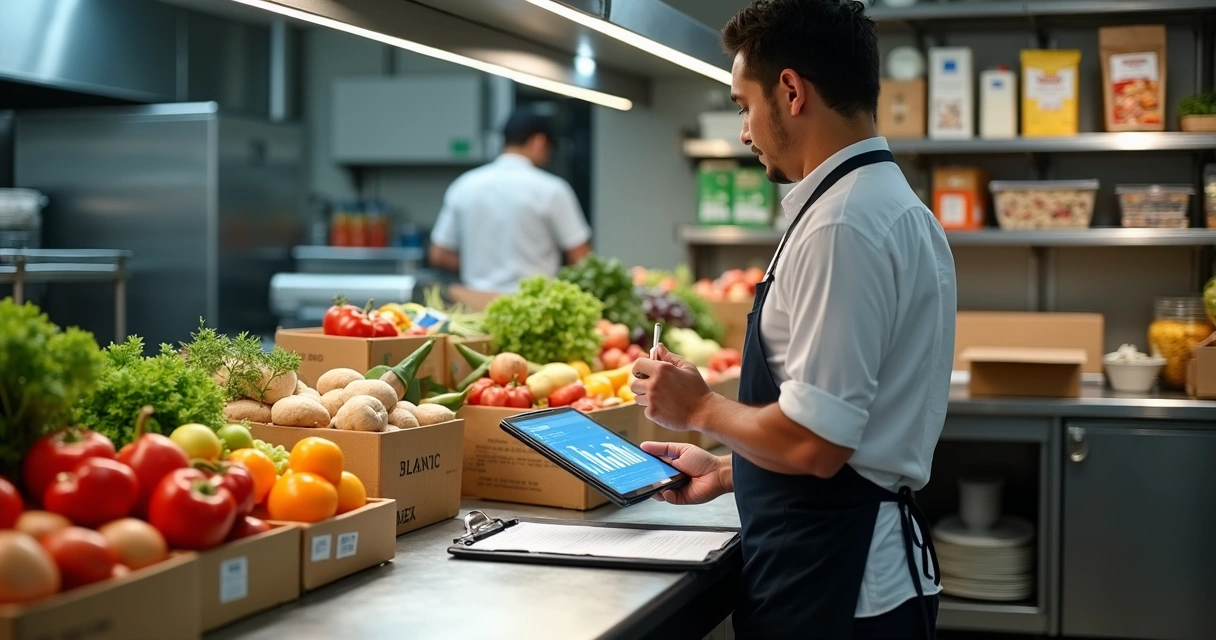 Conferência de ingredientes e previsões em cozinha profissional 