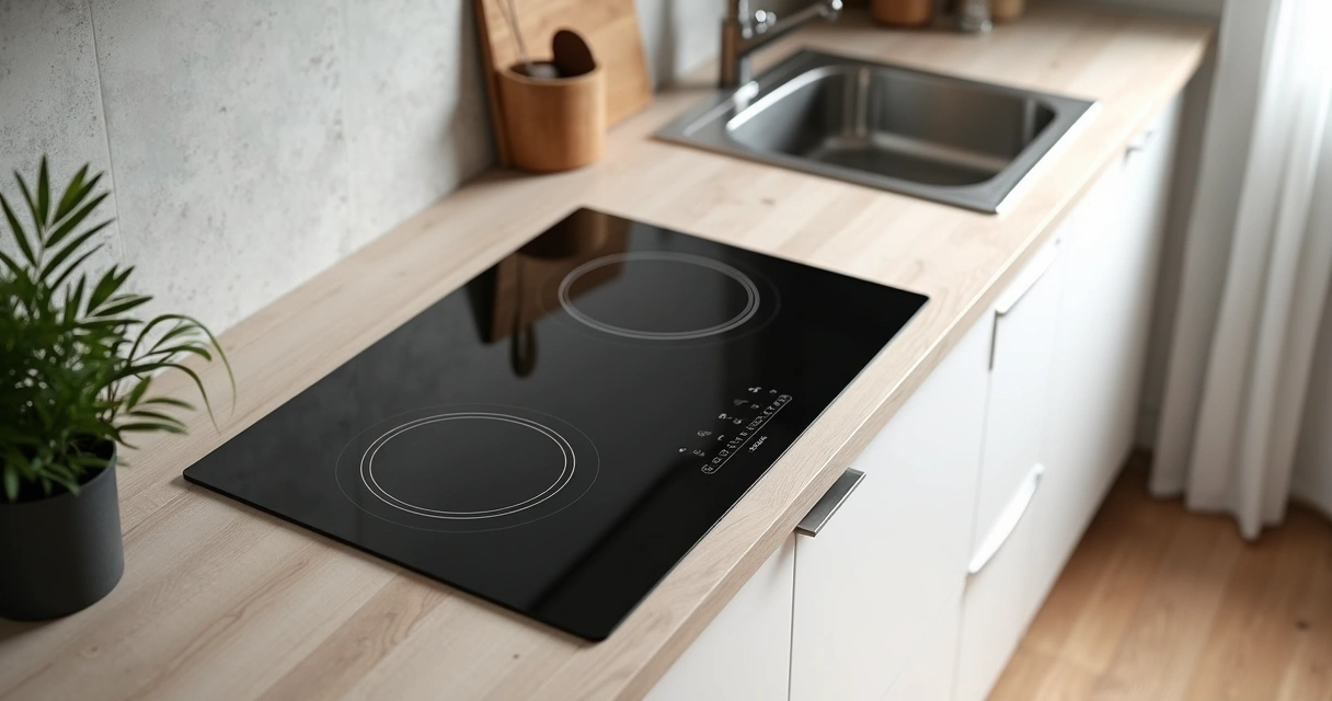 Cooktop instalado em bancada compacta de apartamento 