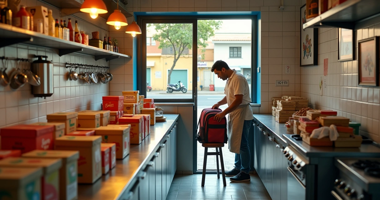 Cozinha enxuta de delivery em cidade pequena com refeições prontas para envio 