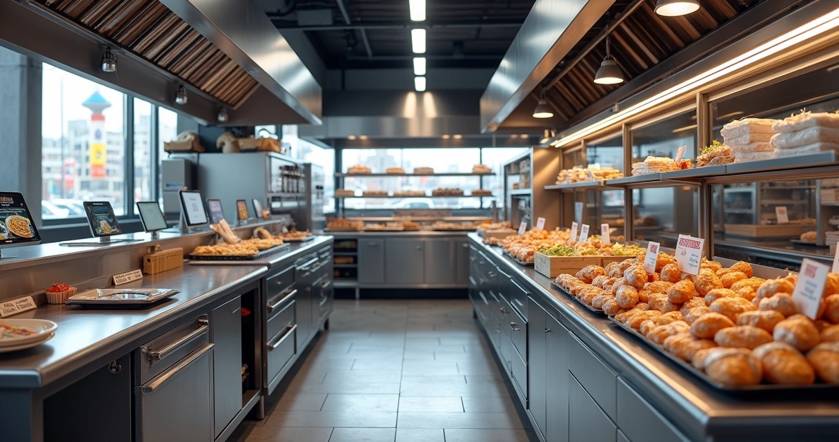 Cozinha de delivery com pedidos e embalagens