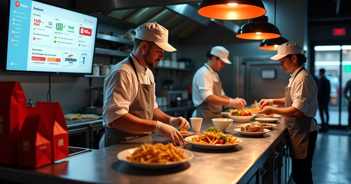 Cozinha profissional operando múltiplas marcas de delivery integradas ao iFood 