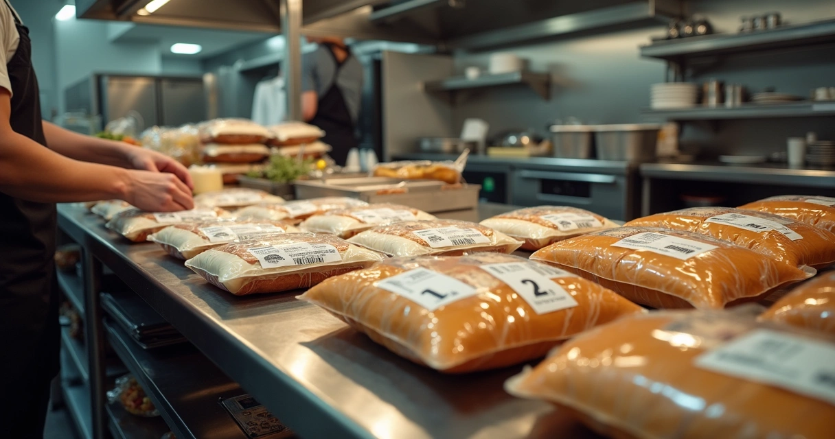 Cozinha de delivery com embalagens e pedidos organizados