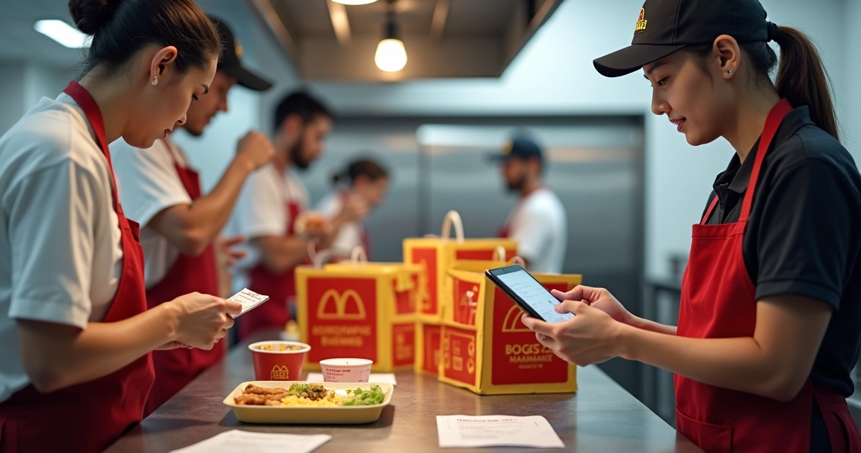 Equipe de cozinha organizando pedidos de delivery 