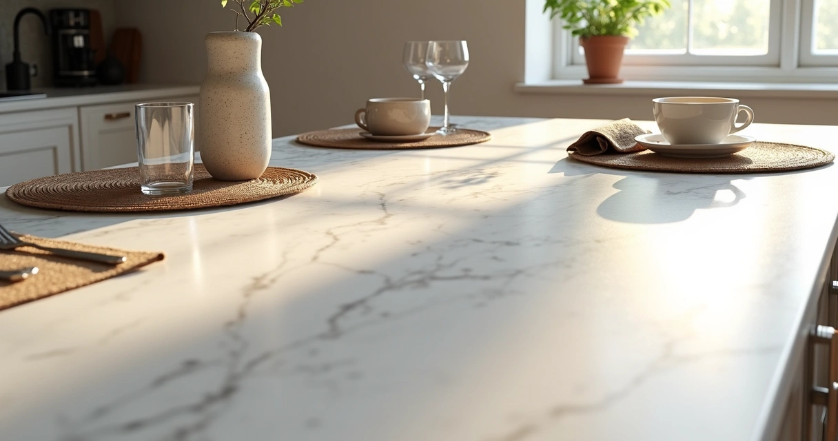 Cozinha moderna com bancada de mármore limpa 