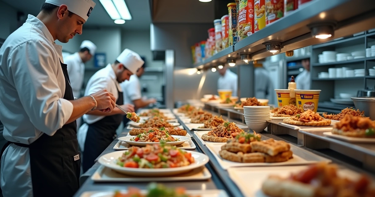 Cozinha profissional com chefs operando para marcas diferentes 