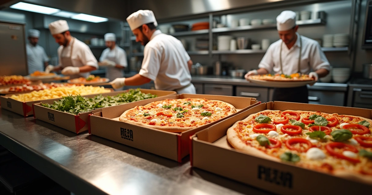 Equipe prepara pedidos de delivery para diferentes marcas em uma única cozinha