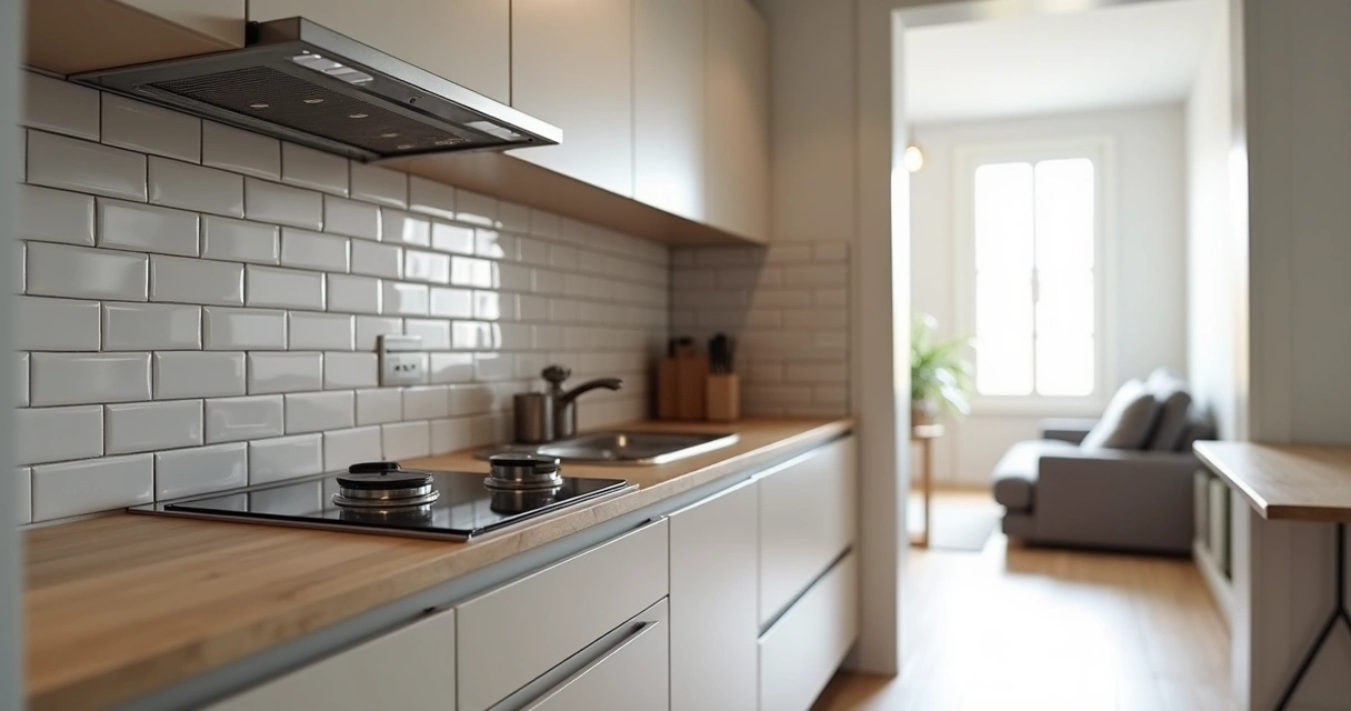 Cooktop instalado em bancada compacta de cozinha pequena 