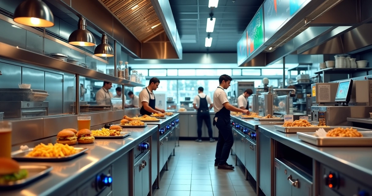 Cozinha de QSR com monitoramento por IA 