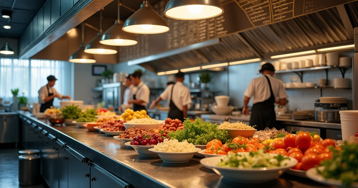 Movimentação em cozinha de restaurante com foco em ingredientes não utilizados 