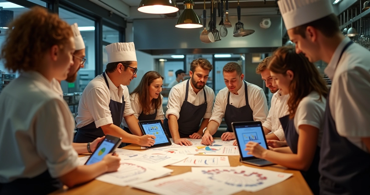 Equipe de restaurante discutindo feedbacks dos clientes 