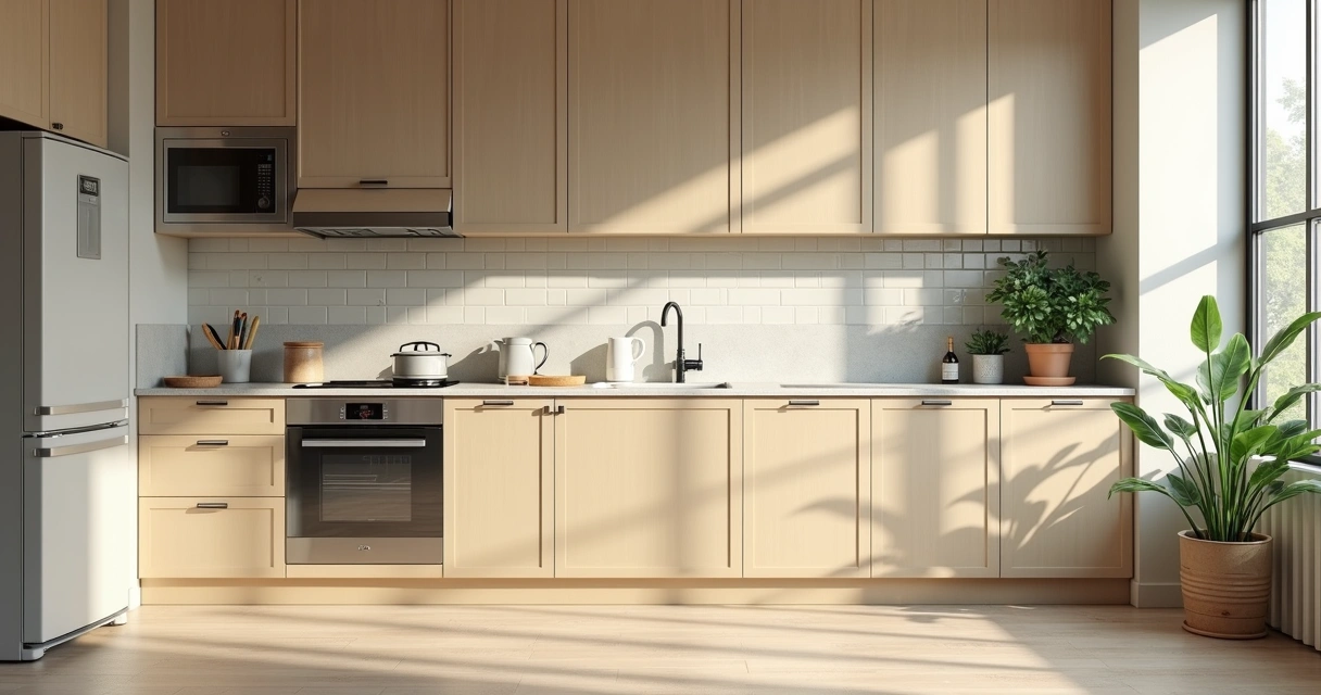 Cozinha residencial sustentável com materiais duráveis e luz natural 