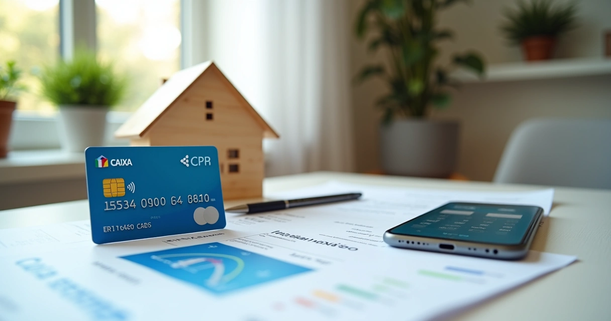 Cartão de CPF em destaque ao lado de miniatura de casa e documentos de financiamento 