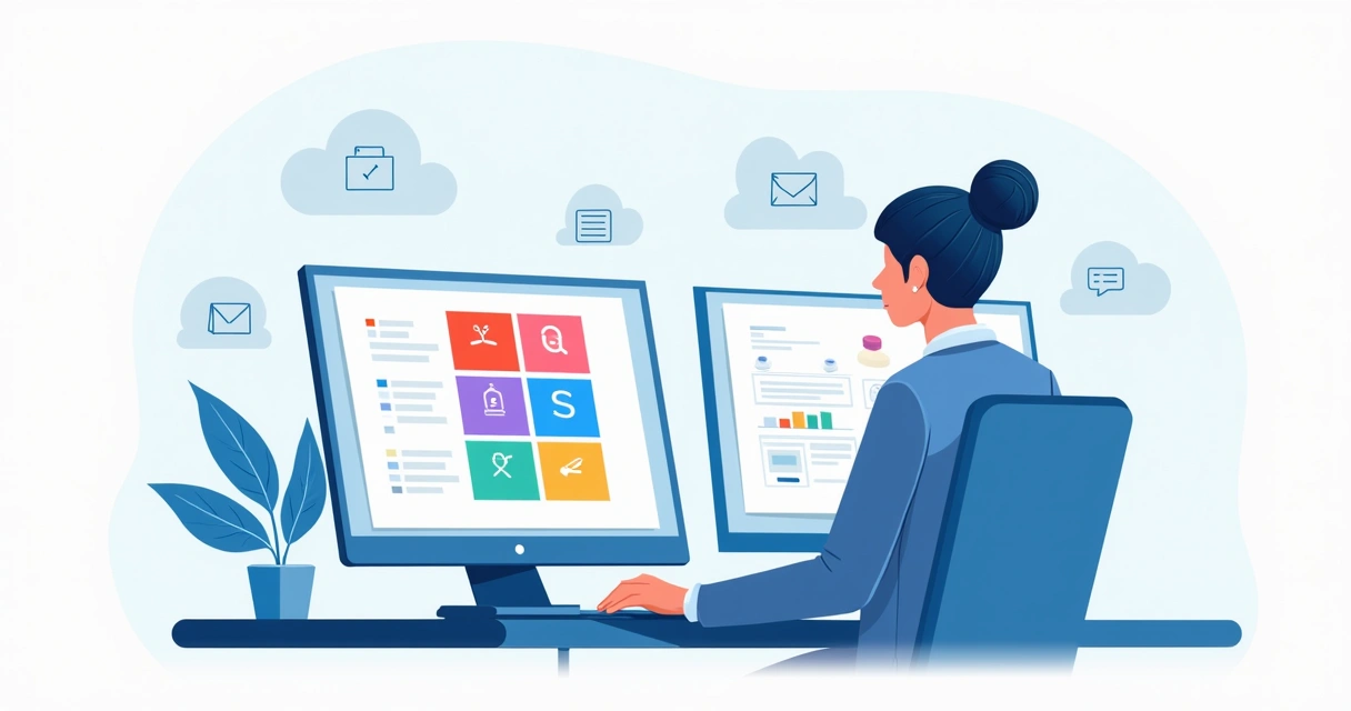 Sales team member using a laptop to compare two quoting software interfaces side by side