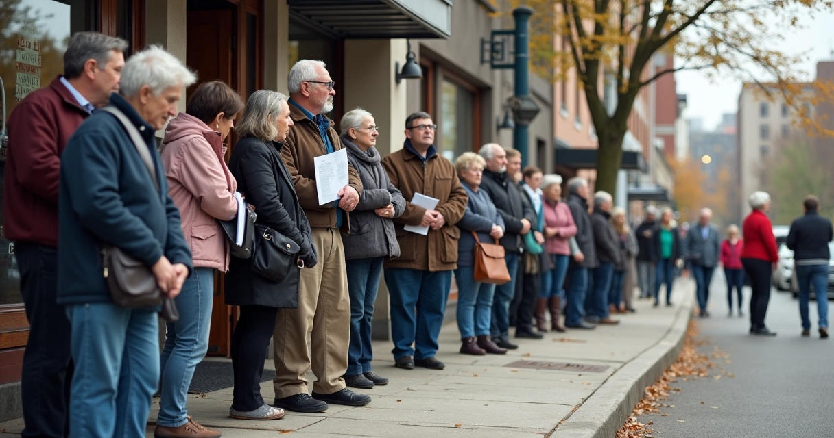 Fila de pessoas aguardando atendimento CRAS. 