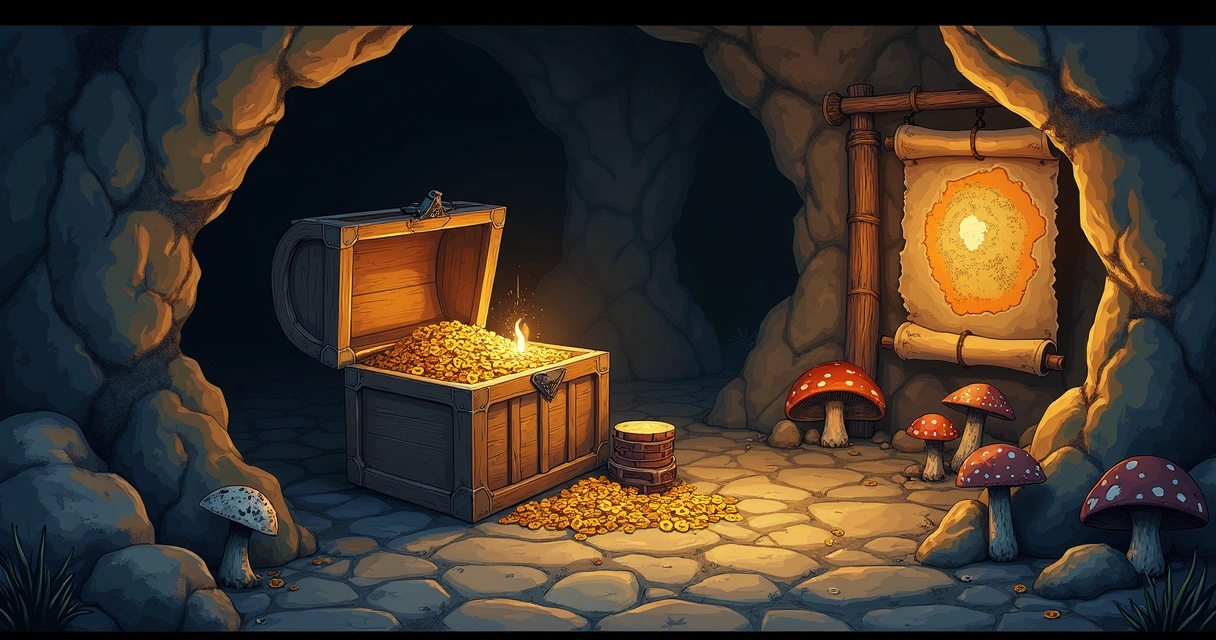 Jogador interagindo com Crate Usable em caverna Treasure Hunt de Tibia 