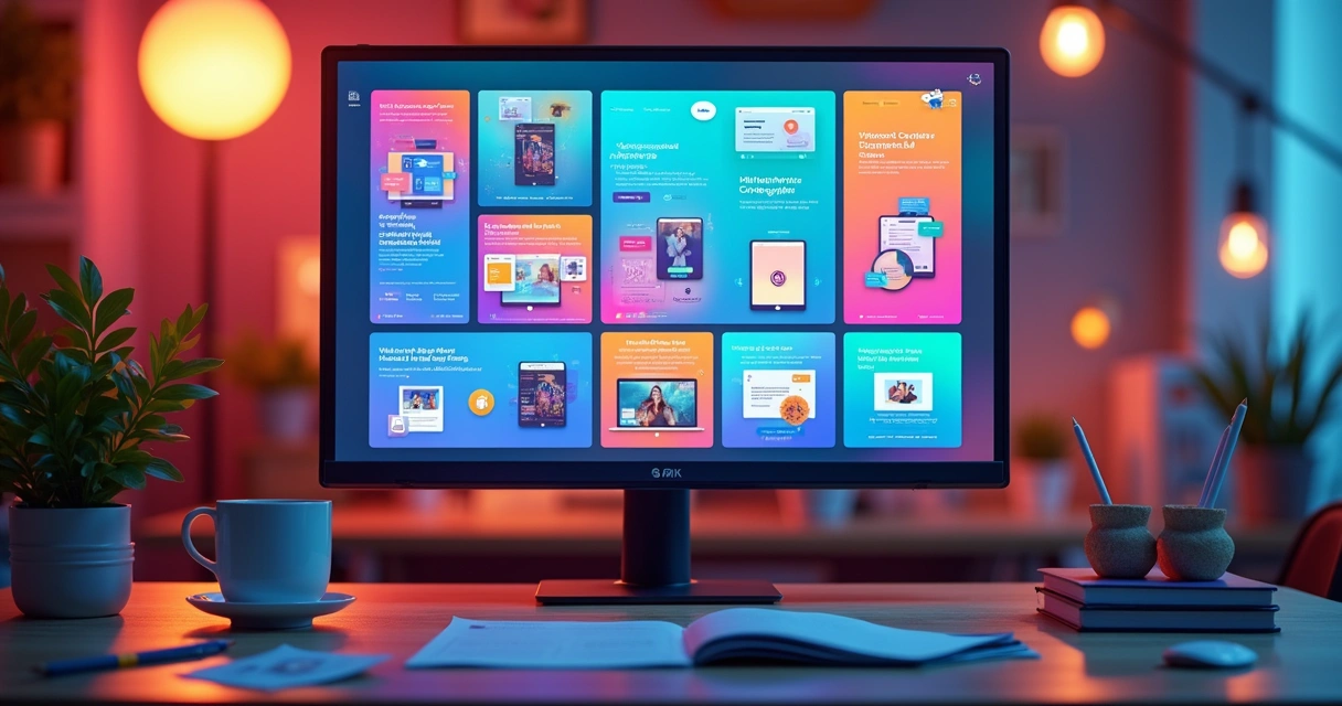 Different ad examples displayed on large computer monitor