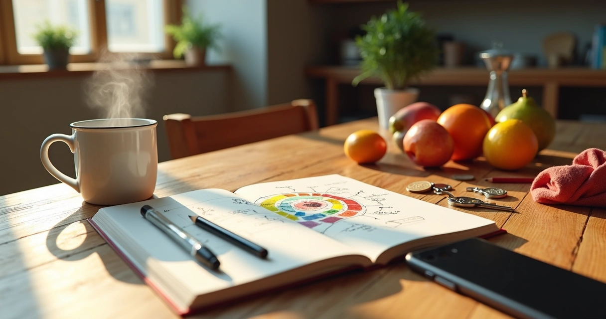 Mesa de trabajo con objetos cotidianos transformados en ideas creativas 