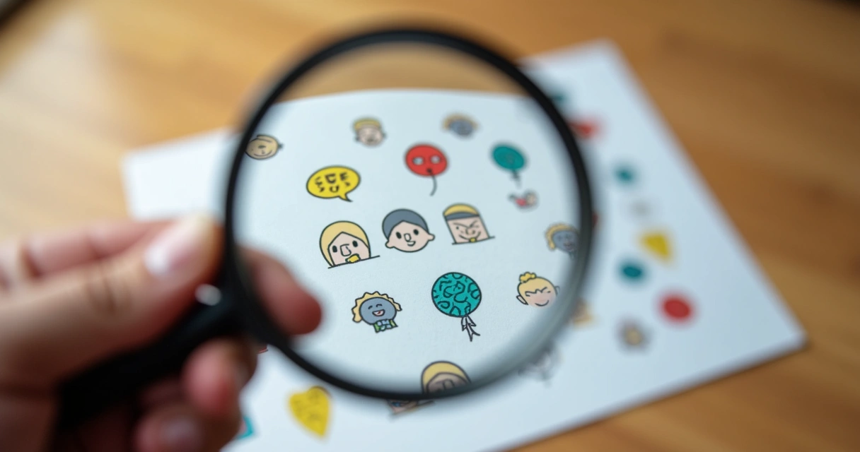 Mano sosteniendo una lupa enfocando símbolos de autoconocimiento y crecimiento personal