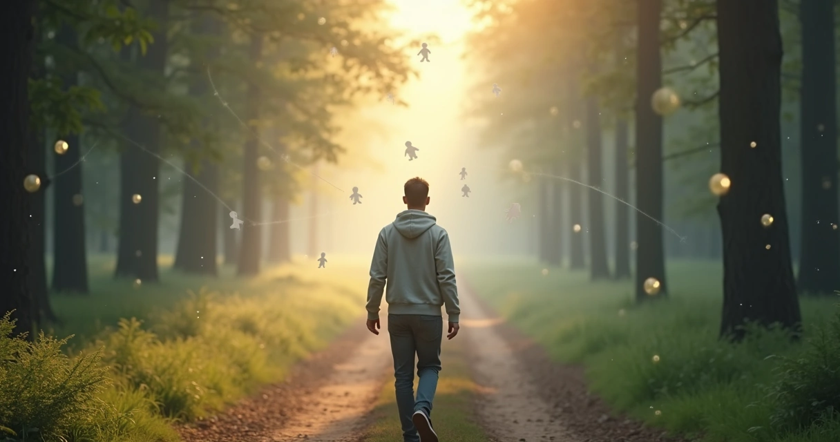 Persona avanzando por un sendero con siluetas borrosas a su alrededor representando bloqueos sistémicos 