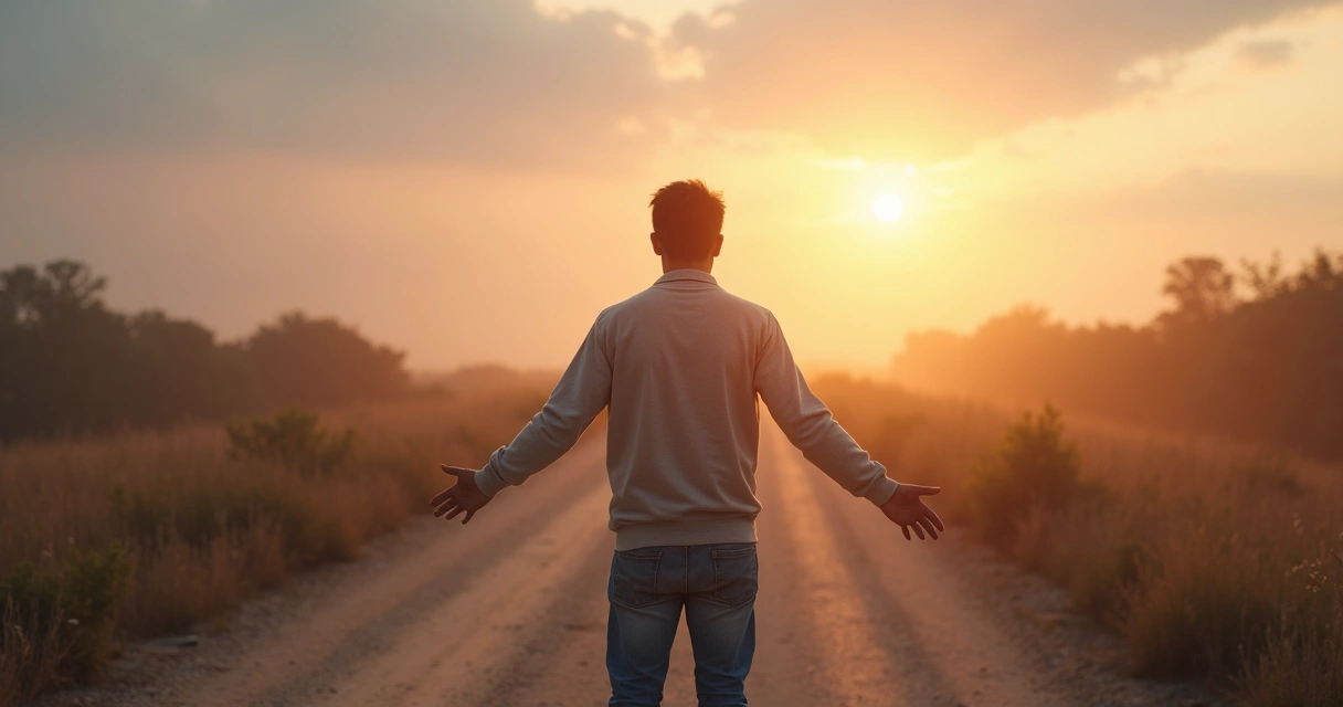 Persona en un cruce de caminos reflexionando sobre su crecimiento personal 