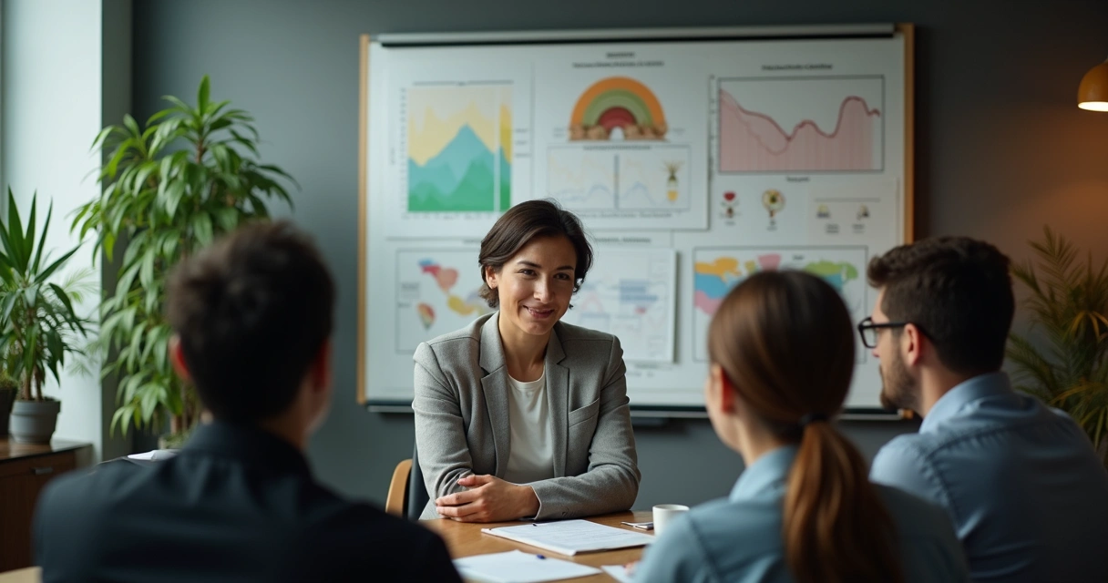 Crecimiento personal y profesional mostrado por un empleado en una sala de reuniones 