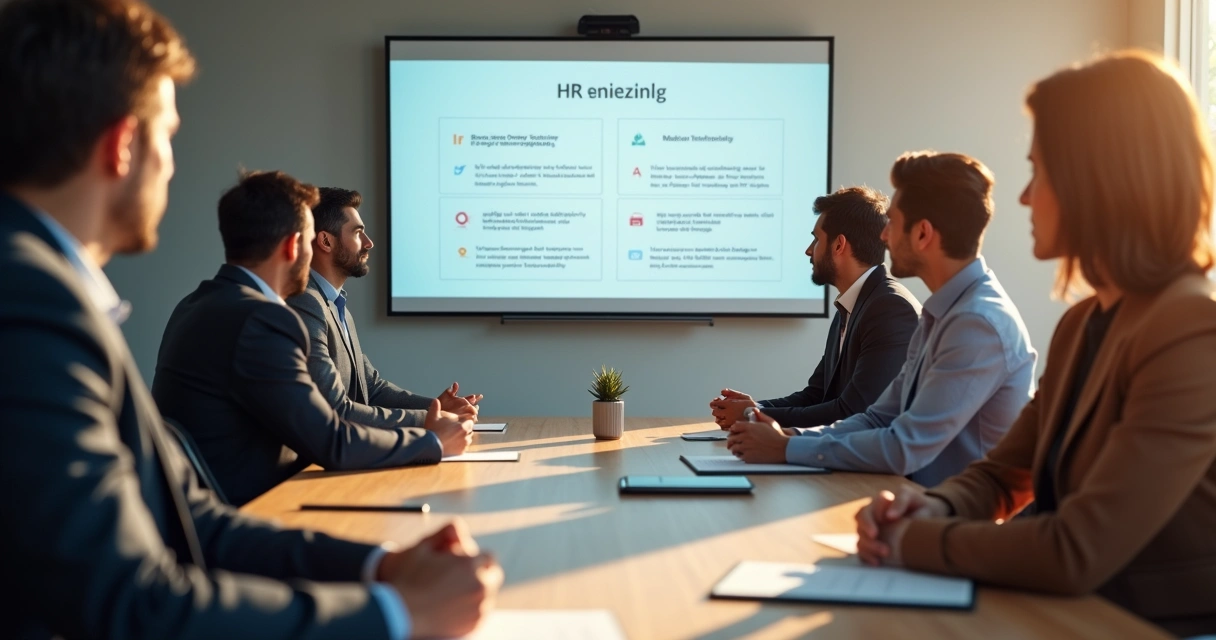 Reunião de RH com funcionários insatisfeitos e cabisbaixos em sala de reuniões 