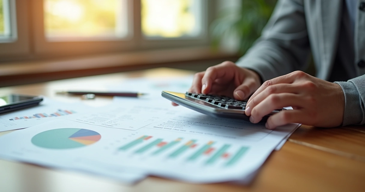 Person with calculator and credit card bill sheet