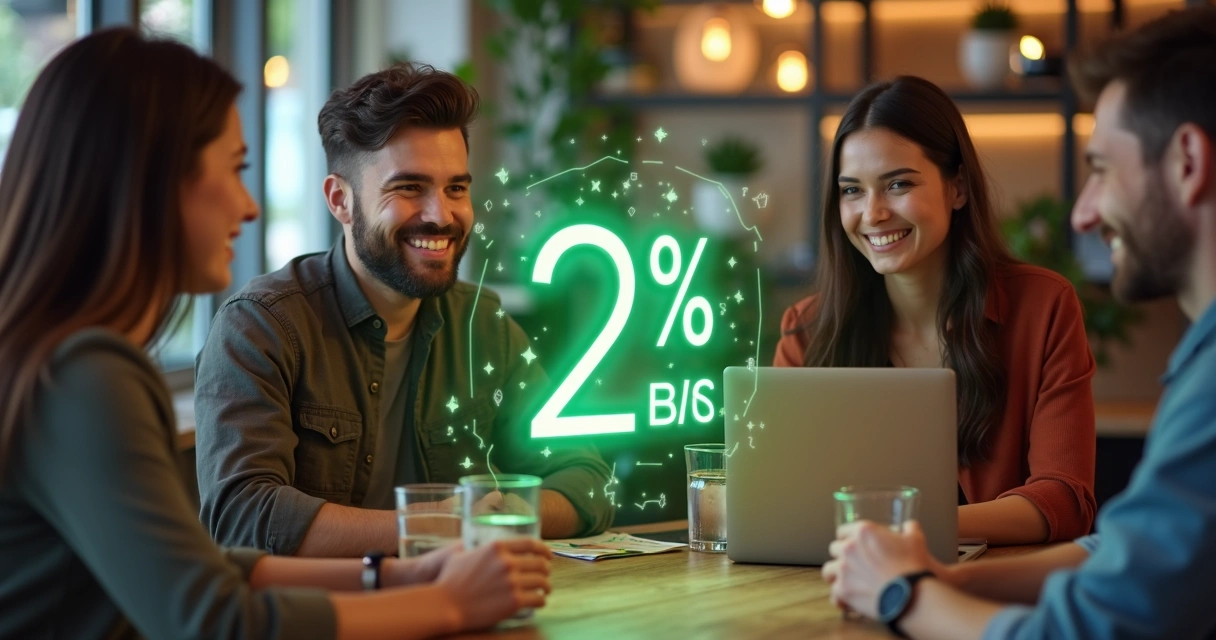 People celebrating 2% cashback rewards with a credit card