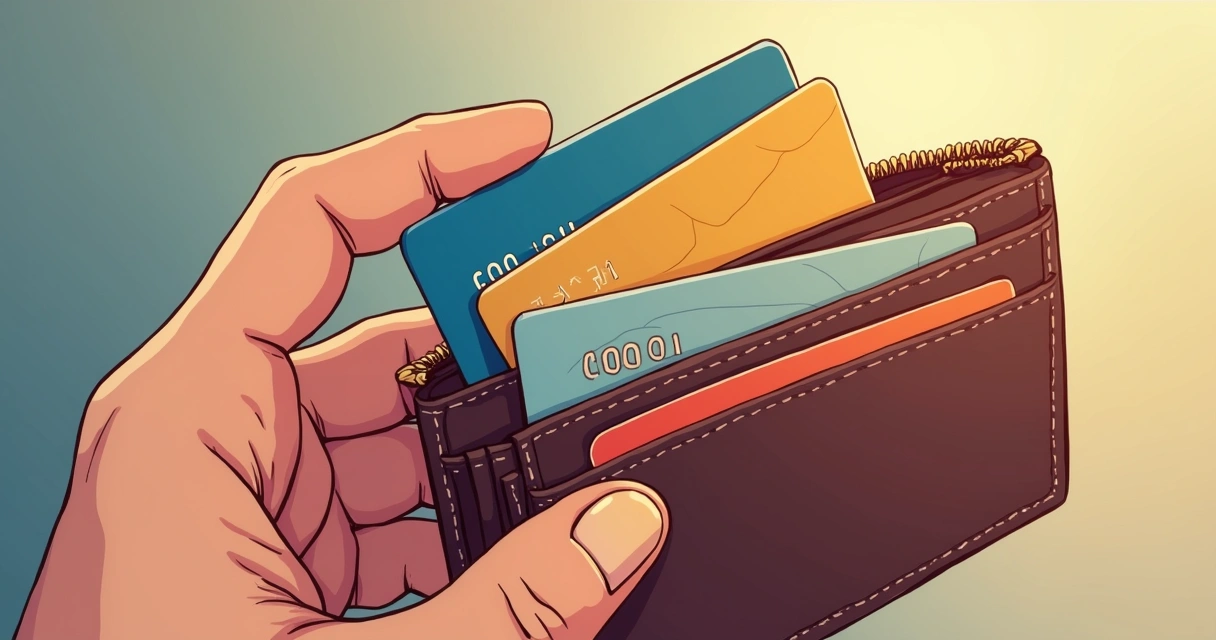 Person looking at a wallet with several credit cards