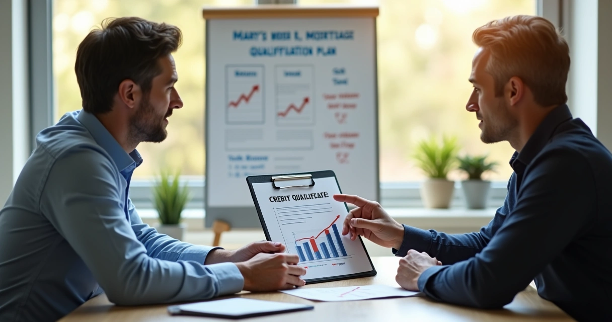 Advisor consulting client about mortgage approval and credit repair plan 