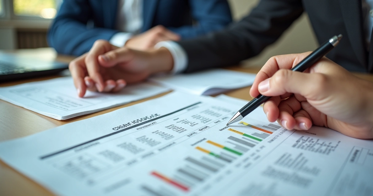 Explaining a credit report to a mortgage applicant. 