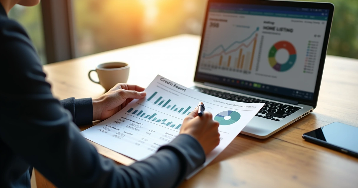 Person checking credit report paper at desk