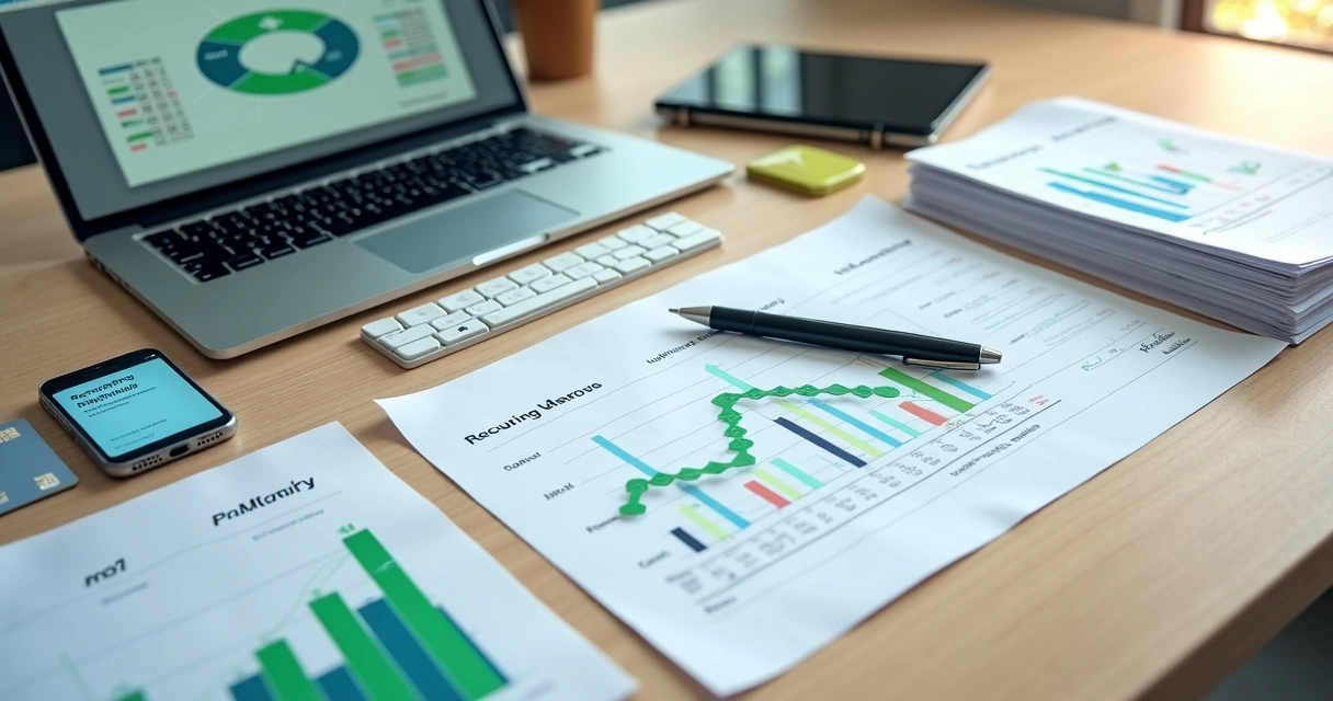 Painel com calendário e cartões de crédito destacando receitas recorrentes 